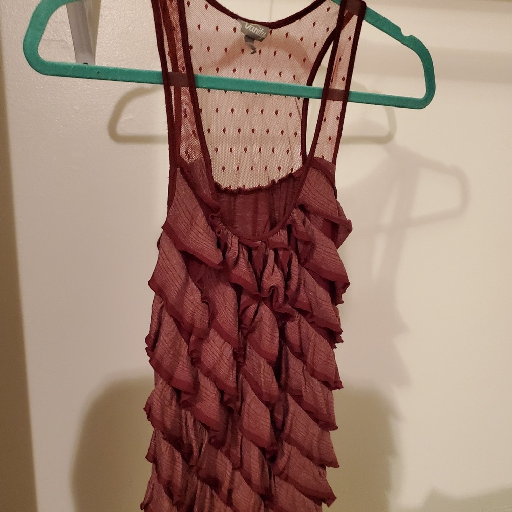 Vanity Ruffled Maroon Tank Top